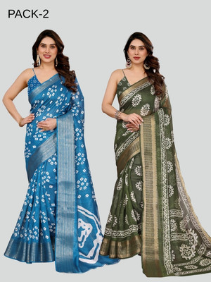 Moda Rapido Printed, Woven Bollywood Cotton Blend Saree(Pack of 2, Multicolor)