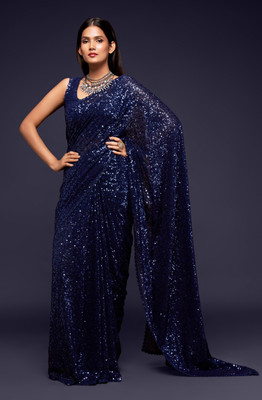 Trendmalls Embellished Bollywood Georgette Saree(Blue)