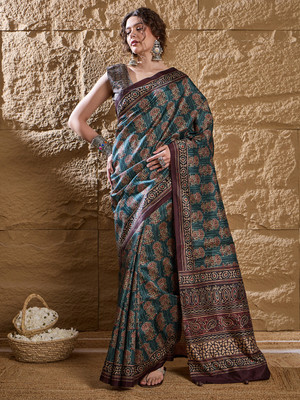 ANOUK Digital Print Daily Wear Silk Blend Saree(Dark Blue)