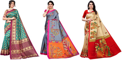 YASHIKA Woven Daily Wear Art Silk Saree(Pack of 3, Blue, Grey, Beige)