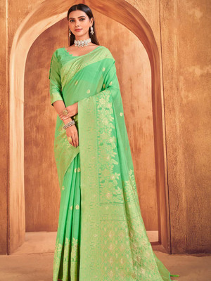 KARAGIRI Self Design Kota Doria Cotton Blend Saree(Green)