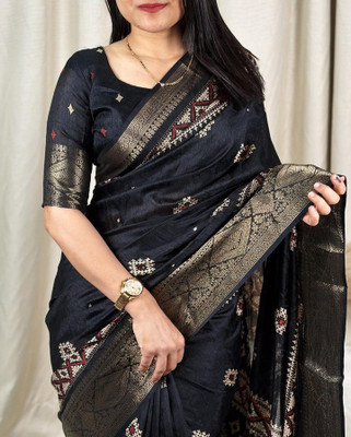 Dhanlaxmi CreationLLP Woven Bollywood Muslin, Jacquard Saree(Black)