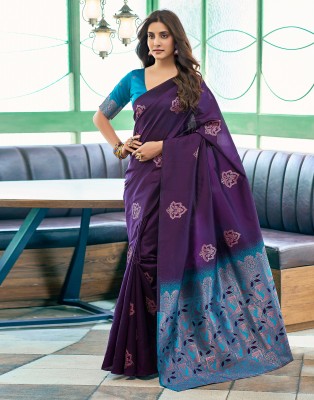 Samah Dyed, Woven, Self Design Banarasi Silk Blend, Jacquard Saree(Purple, Blue)