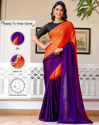Tasrika Ombre, Solid/Plain, Embellished Bollywood Silk Blend Saree(Purple, Orange)