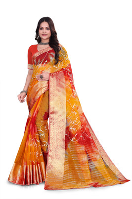 Aarunika LGF Solid/Plain Bollywood Organza Saree(Red)
