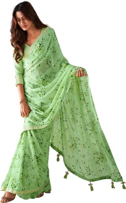 Akhilam Embellished Bollywood Georgette Saree(Light Green)