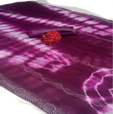 hira fashion Animal Print, Printed, Striped, Woven, Color Block, Blocked Printed Chanderi Cotton Silk, Organza Saree(Purple)