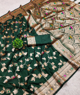 siddharth textiles Self Design Bollywood Jacquard Saree(Dark Green)