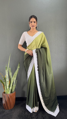Apnisha Solid/Plain Bollywood Chiffon Saree(Green)