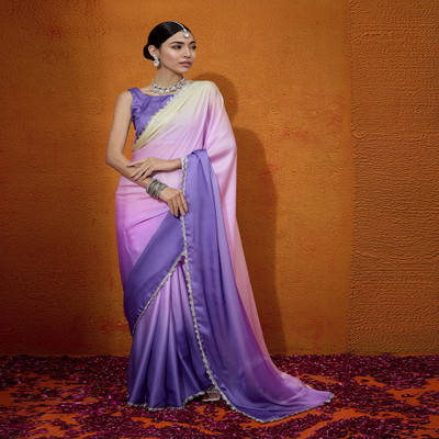 Divastri Embellished Bollywood Satin, Silk Blend Saree(Pink)