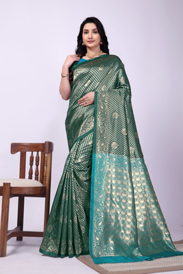 JAY KHODIYAR EMBROIDERY Self Design Bollywood Jacquard Saree(Green)