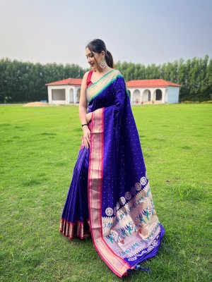 SGF11 Self Design Handloom Silk Blend Saree(Purple)