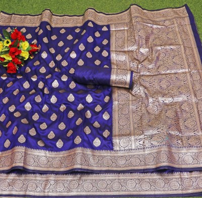 Vomira Woven Banarasi Pure Silk, Art Silk Saree(Dark Blue)