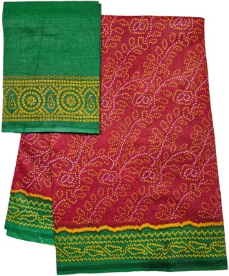 NENU CREATION Printed Bandhani Pure Cotton Saree(Green)