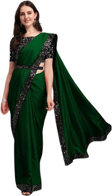 dwarkesh creation Self Design Bollywood Georgette Saree(Green)