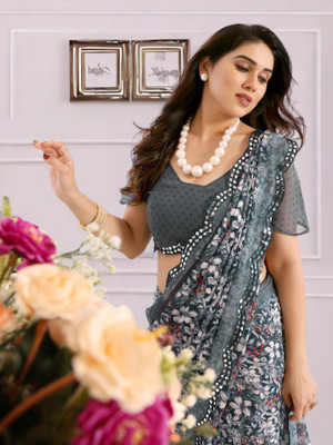 NIRMOHIFASHION Printed Bollywood Georgette Saree(Dark Blue)