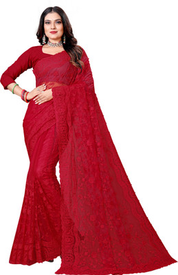 DEVKISONDESIGNER Self Design, Embroidered Bollywood Net Saree(Red)