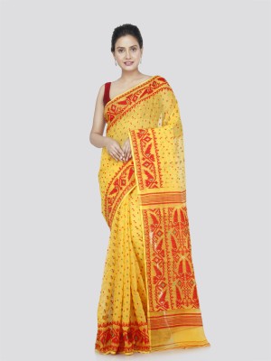 PinkLoom Woven Handloom Handloom Pure Cotton Saree(Yellow)