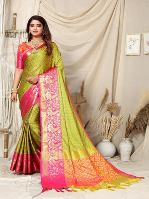 Julee Self Design Banarasi Pure Silk Saree(Yellow)