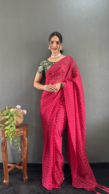 A To Z Cart Printed Bollywood Chiffon Saree(Pink)