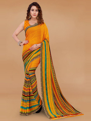Moda Rapido Printed Daily Wear Georgette Saree(Yellow)