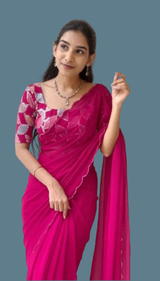 TAGALE Solid/Plain Bollywood Georgette Saree(Magenta)