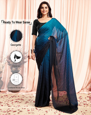 Samah Solid/Plain Bollywood Georgette Saree(Blue)