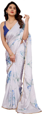sadika Embellished, Digital Print Daily Wear Chiffon, Silk Blend Saree(Blue, White)