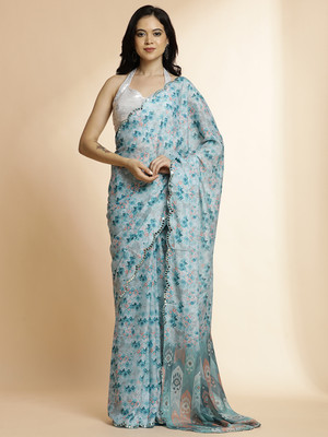 Jaipur Kurti Printed Bollywood Satin Saree(Grey)