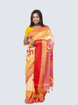 AngaShobha Self Design Ilkal Cotton Blend Saree(Beige)