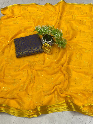 V And V Shop Embellished Daily Wear Chiffon Saree(Yellow)