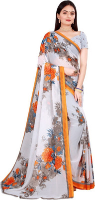 Saadhvi Printed Kanjivaram Georgette Saree(White)