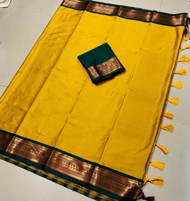 Fashion Club Collection Woven Bollywood Cotton Silk Saree(Yellow)