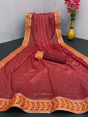 JAY AMBEY FABRICS Printed Bollywood Lycra Blend Saree(Red)