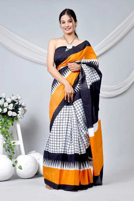 Om treaders Printed Saree with Attached Blouse Cotton Blend Saree(Multicolor)