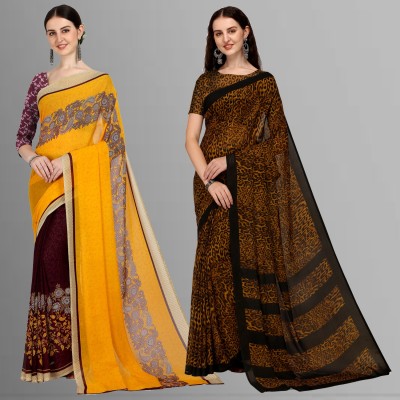 kashvi sarees Printed Daily Wear Georgette Saree(Pack of 2, Brown, Yellow)