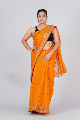 maa textile Self Design Tant Pure Cotton Saree(Yellow)