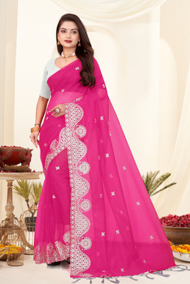 AMAR CREATION Embroidered Bollywood Supernet Saree(Multicolor)