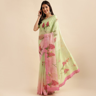 RekhaManiyar Printed Bollywood Organza Saree(Green)