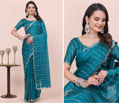 K 5 FASHION Self Design, Embellished Bollywood Jimmy choo Saree(Light Green)