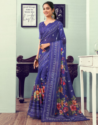 all about you Floral Print, Printed Kota Doria Cotton Blend Saree(Purple, Multicolor)
