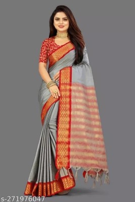 VRUNDA FASHION CLUB Self Design Daily Wear Cotton Silk Saree(Grey)