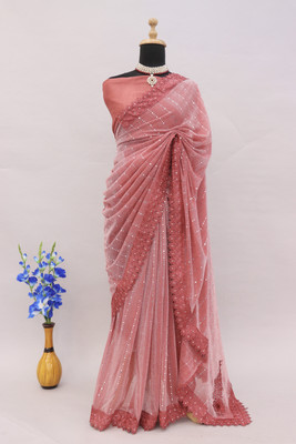 HouseOfCommon Applique Bollywood Lycra Blend Saree(Magenta)