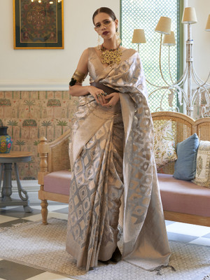 Sareemall Woven Banarasi Tissue Saree(Grey)