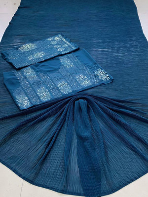 RK Creation Solid/Plain Bollywood Georgette Saree(Blue)