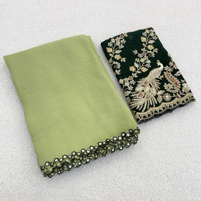 KONICA FAB Embroidered Bollywood Tissue Saree(Light Green)