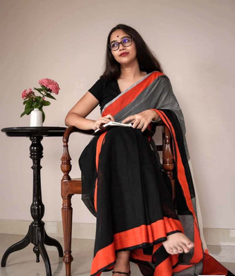 RM CREATION Solid/Plain Handloom Handloom Cotton Blend Saree(Multicolor)