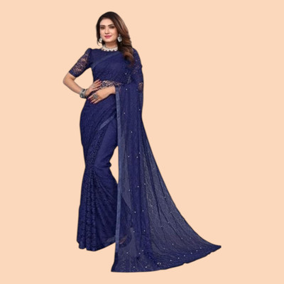 nexxxa Self Design Bollywood Net Saree(Blue)