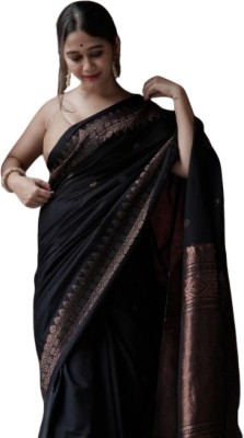 Triyom Fashion Self Design Banarasi Jacquard Saree(Black)