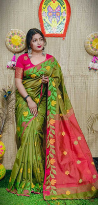 Shrutisareeghar Woven Handloom Tissue Saree(Light Green)